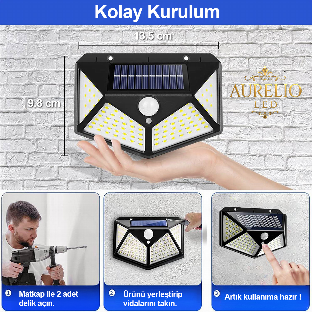 Güneş Enerjili Sensörlü Duvar Lambası