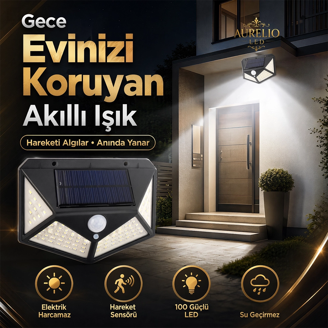 Güneş Enerjili Sensörlü Duvar Lambası